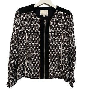 IRO Kamber Suede Trimmed tweed Jacket full zip classic blazer Size 42 large (12)